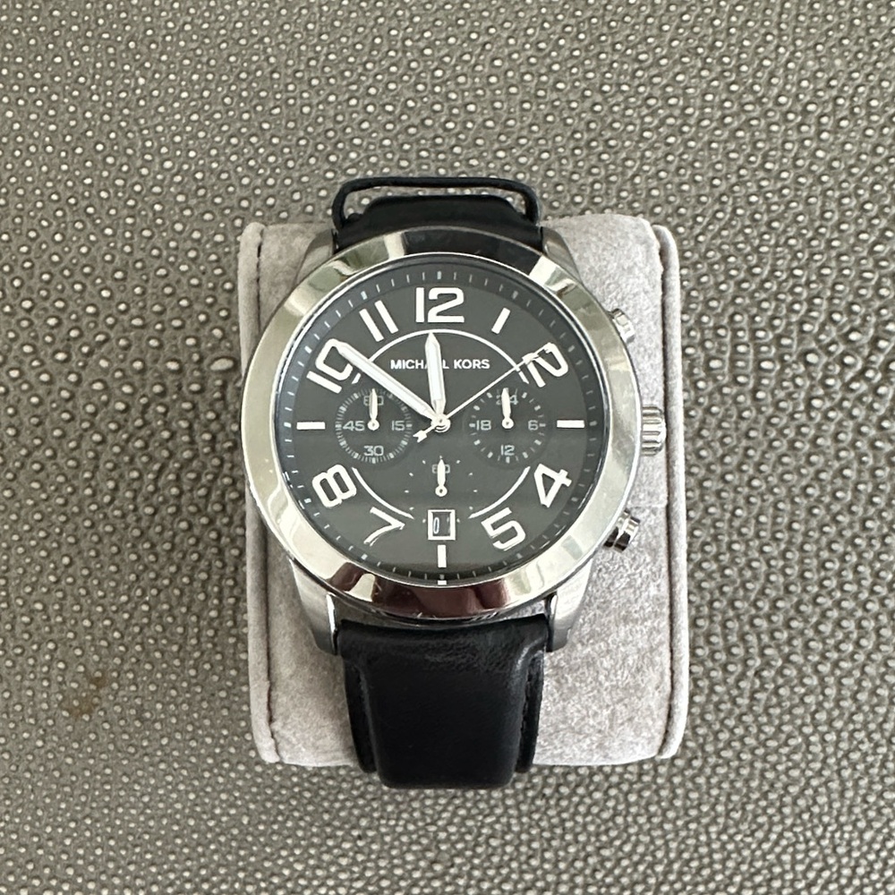 MICHAEL KORS BLACK LEATHER MERCER CHRONOGRAPH MEN'S WATCH MK8288